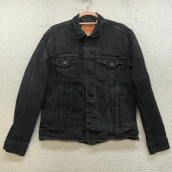Levis Jacket Mens Medium Black Denim Trucker Type III Classic Stretch Flex Jean - Picture 1 of 14